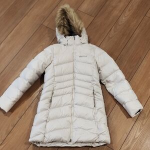 Marmot Women's Cream Puffer Jacket with Fur Hood